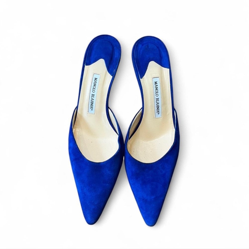 Manolo Blahnik Blue Suede Kitten Heels